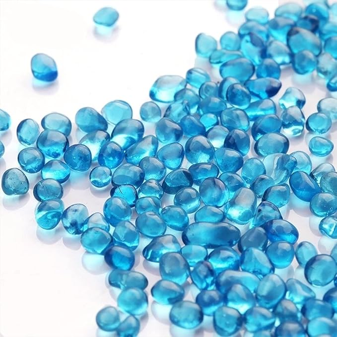 1 Lb (460 g) Lake-Blue Sea Glass Stones Irregular Rainbow Glass Pebble Decorative Rock Quartz Tumbled Gemstone Chips for Aquarium Decoration/Vase Filler/Jewelry Making/Handwork Craft/Gems Display