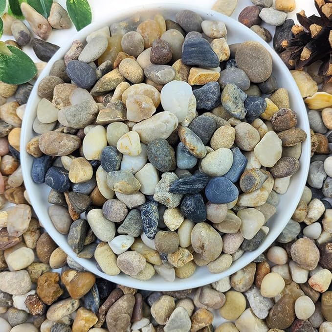 20lbs Natural River Rocks for Plants, 3/8" Aquarium Gravel Decorative Polished Mixed Pebbles for Fish Tank, Gardening, Flower Pots, Vase Fillers, Indoor Water Fountains, Landscaping