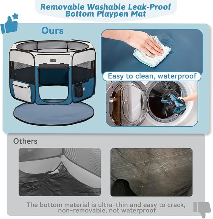 PETSFIT 45.5" Dog Playpen Indoor/Outdoor-Jump-Proof 28.5" Height with Removable Waterproof Mat & Zippered Roof | RV, Camping, Travel Dog Pen | Whelping & Cat Observation Space(45.5"L x 45.5"W x 28.5H)