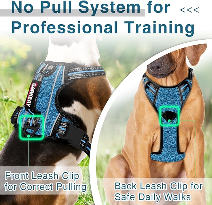 BARKBAY Dog Harness No Pull with ID Tag Pocket - Heavy Duty, Reflective, Easy Control for Large Dogs(Blue/Black,S)