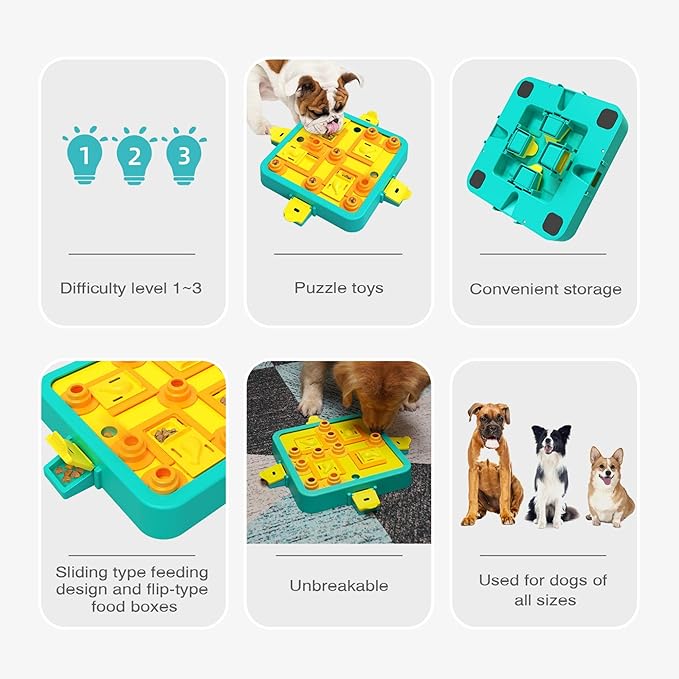 Dog Puzzle Toy Mental Stimulation - Level 3 in 1 Dogs Food Feeder Puzzle, Dog Treat Puzzle Feeder (Advanced-Blue Board)