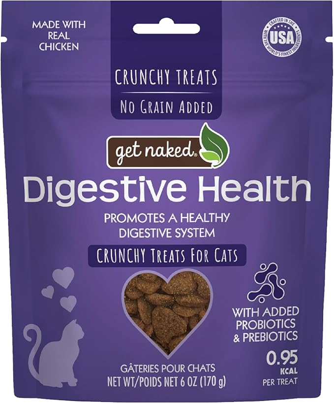 Get Naked Digestive Health Crunchy Cat Treats 6oz - Chicken Flavor, Grain-Free Cat Probiotics for Indoor Cats, Supports Healthy Digestion, Dental Health & Immunity, Made in The USA