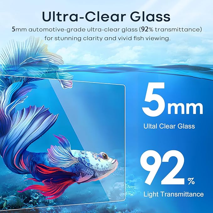 3 Gallon Glass Fish Tank Cube, Small Aquarium Fish Bowl for Betta Goldfish Snails Shrimp Aquatic Planting, Easy to Maintain Ultra Clear Rimless Design for Desktop Small Spaces