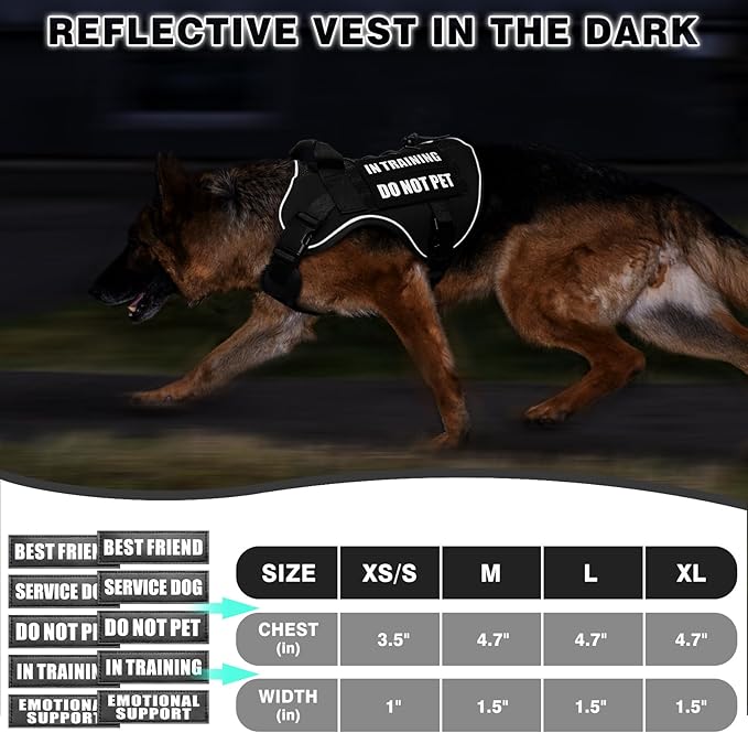 WINSEE Service Dog in Training Mesh Harness with 10 Pet Patches, Soft Air Mesh Breathable Tactical Dog Molle Vest, Reflective Military Pet Vest for Walking Hiking for Large Dogs