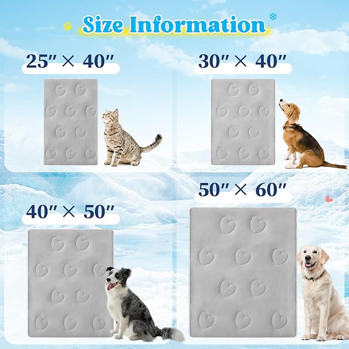 Cooling Blanket for Dogs, Lightweight & Durable Dog Cooling Mat, Q-MAX>0.45 Soft Breathable Pets Comforter for Couch, Bed & Car Essential - Light Grey 40x50 Inches