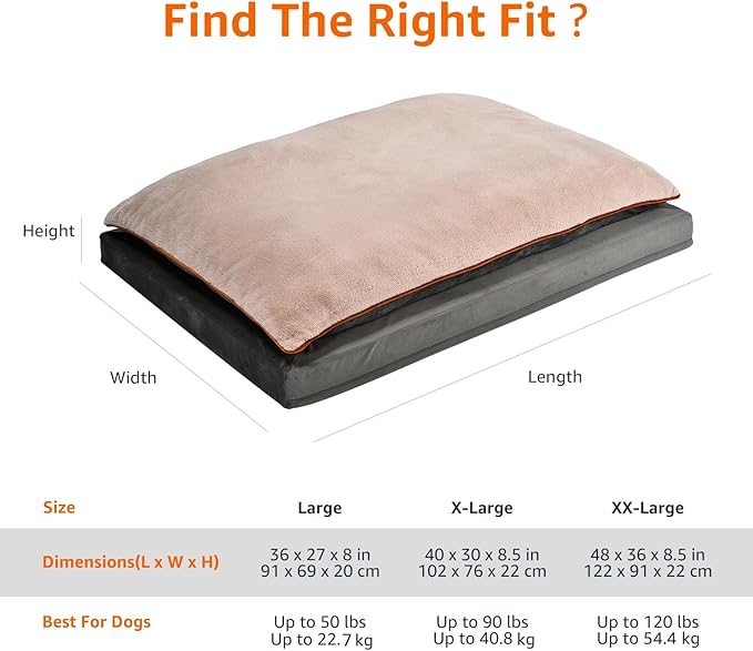Amazon Basics Dog Bed with Cooling Gel Memory Foam, Pressure-Relief Support for Dogs up to 90lbs, Non-Slip Bottom, Machine Washable Cover, Extra Large Sized (40" x 30"), Grey