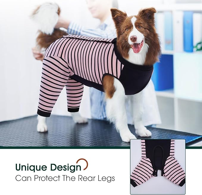 Kuoser Dog Recovery Suit, Anti Licking Dogs Rear Leg Sleeve, Abdominal Dog Surgical Suit with Pants Cover Protect Wounds, Dogs Elbow Protector Soft Pet Surgery Onesie Cone Alternative, Pink 2XL
