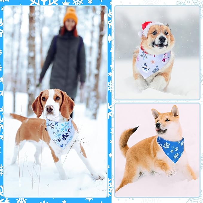 Abbylike 50 Pieces Winter Dog Bandanas Bulk Blue Snowflake Dog Bandanas for Pets Triangle Kerchief Scarf Bibs for Winter Pets Cats Party Costume Accessories (25.6 x 17.7 x 17.7)