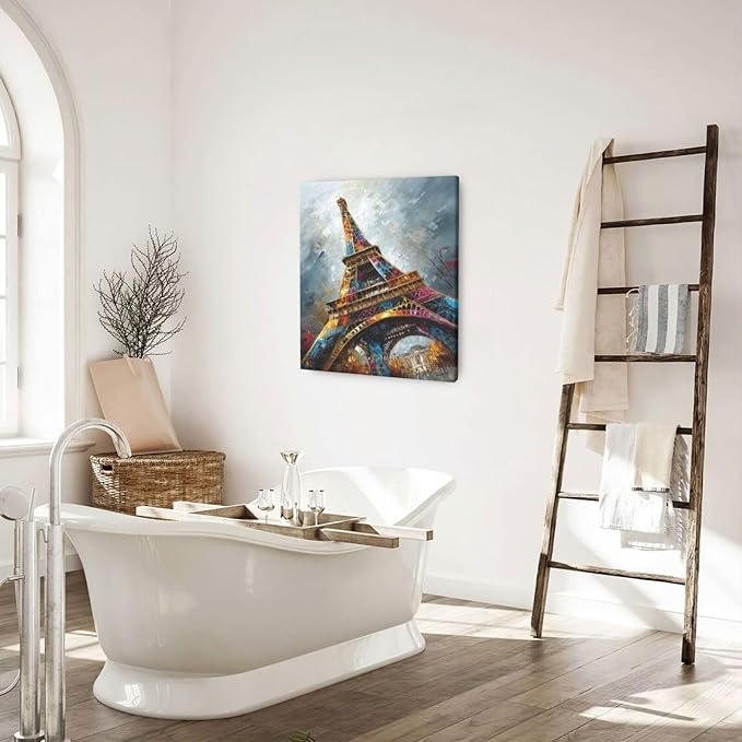 Paris Eiffel Tower Wall Art Paris Architecture Canvas Wall Decor Europe City Eiffel Tower Pictures Painting Print Artwork Framed Decorations Gifts for Living Room Bedroom Office 20"x24"