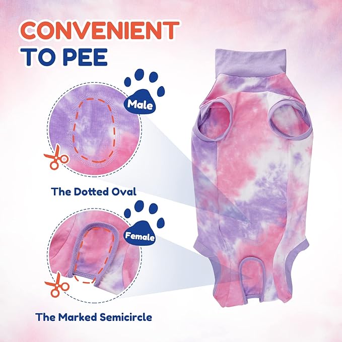 Breathable Dog Recovery Suit for Male/Female, Tie Dye Purple Dog Onesie for Abdominal Wounds, Cone E-Collar Alternative After Surgery to Anti-Licking, Professional Surgery Suit for Dogs Medium