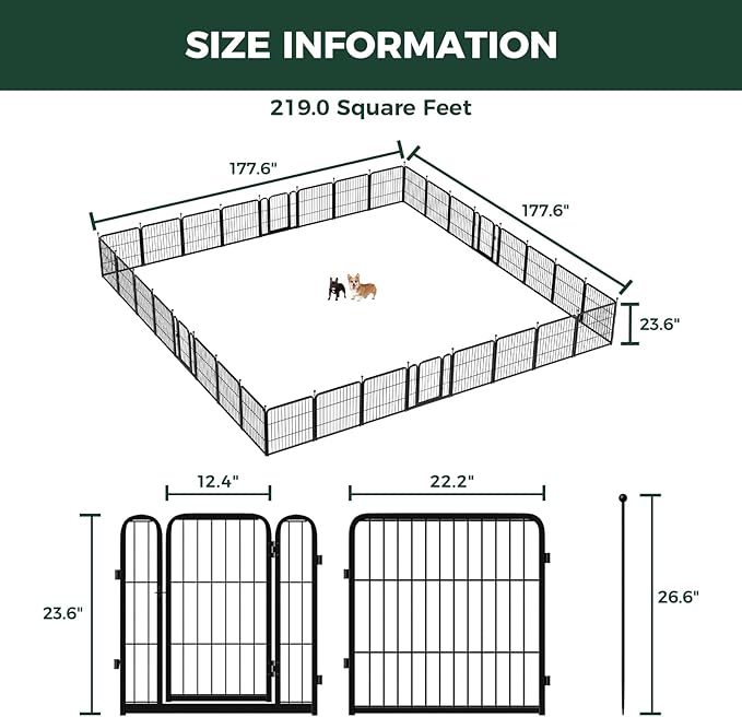 FXW Rollick Unleashed Dog Playpen for Indoor, Yard, RV Camping, 24 inch 32 Panels for Small and Puppy Dogs, Black│Patented