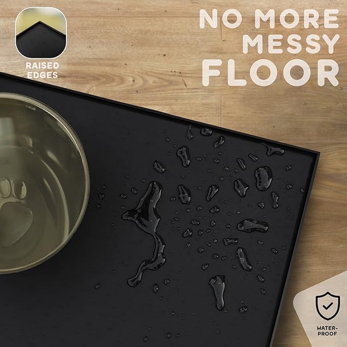 Dog Food Mat - 24x15” Large Silicone Pet Food Mat, Raised Edges for Food and Water Prevent Spill, Waterproof Cat Food Mat Protect Floors,Easy Clean Dog Bowl Mats for Food and Water