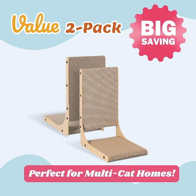 2-Pack Cat Scratching Board, 19.7'' Tall Cardboard L Shape Vertical Cat Scratchers for Indoor Cats, Cat Scratching Post for Wall and Couch, Medium