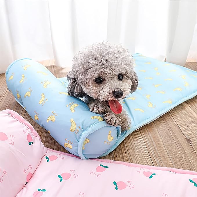 PUMYPOREITY Cooling Dog Bed, Pet Cooling Mat with Pillow, Ice Silk Cooling Dog Blanket, Self Cooling Pad for Cat,Dog, Washable Summer Pet Mat for Kennel, Crates, Sofa, Floor, Green, S
