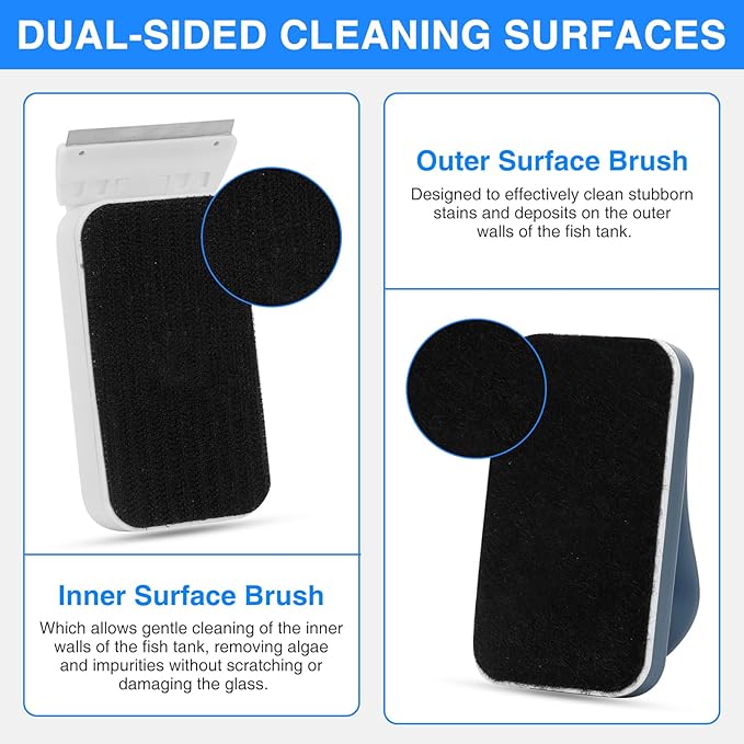 fishkeeper Aquarium Strong Magnetic Glass Cleaner Brush, Fish Tank Algae Magnet Cleaning Tool with 2 Detachable Scrapers, Mag Float Scrubber for 0.25-0.625Inch Glass and Acrylic Tanks