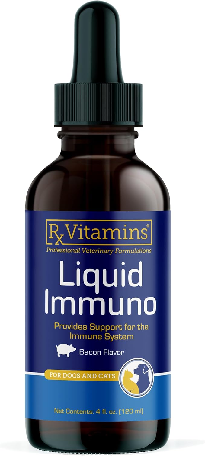 Rx Vitamins Liquid Immuno Dog & Cat Immune Support - Reishi Mushroom Supplement for Dogs & Cats Plus L-Lysine for Cats - Ideal Dog Eye Supplements, Immunity Booster Cat Supplements - 4 oz