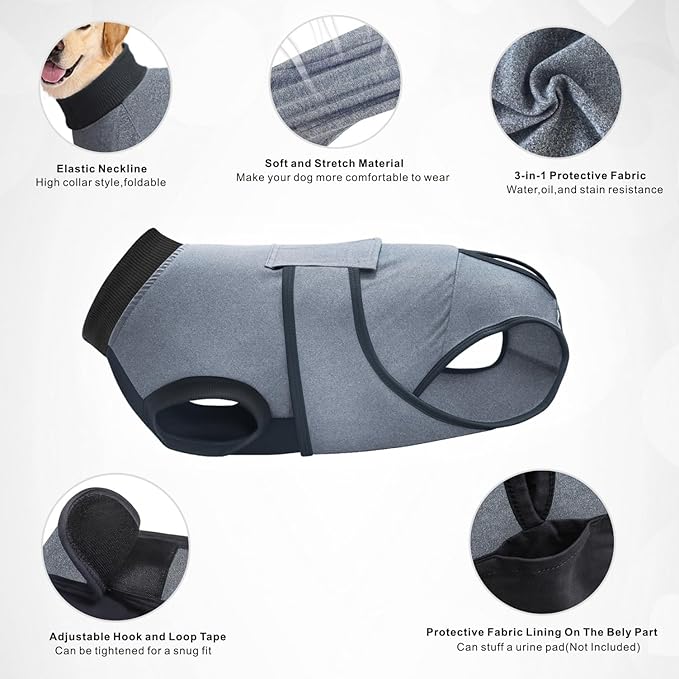 Idepet Dog Recovery Suit Female,Dogs Onesie Suit Surgery Male Breathable Pet Bodysuit for Spay Neuter E-Collar & Cone Alternative Surgical Suit Puppy Abdominal Anti Licking Wounds Shirt (Gray, XS)