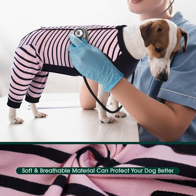 Kuoser Dog Recovery Suit, Anti Licking Dogs Rear Leg Sleeve, Abdominal Dog Surgical Suit with Pants Cover Protect Wounds, Dogs Elbow Protector Soft Pet Surgery Onesie Cone Alternative, Pink 2XL