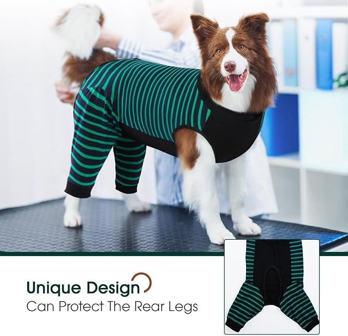 Kuoser Dog Recovery Suit, Anti Licking Dogs Rear Leg Sleeve, Abdominal Dog Surgical Suit with Pants Cover Protect Wounds, Dogs Elbow Protector Soft Pet Surgery Onesie Cone Alternative, Green L