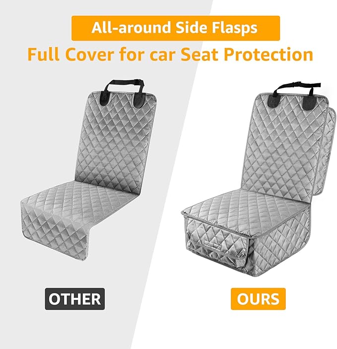PETICON Waterproof Front Seat Car Cover 2 Pack, Full Protection Dog Car Seat Cover with Side Flaps, Nonslip Scratchproof Captain Chair Seat Cover Fits for Cars, Trucks, SUVs, Jeep, Gray (Gray)