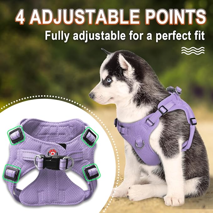 Dog Harness Step in Dog Vest Harness, Reflective Adjustable Puppy No Pull Harness Breathable Soft for Small and Medium Dogs Cats, Violet Purple, XS