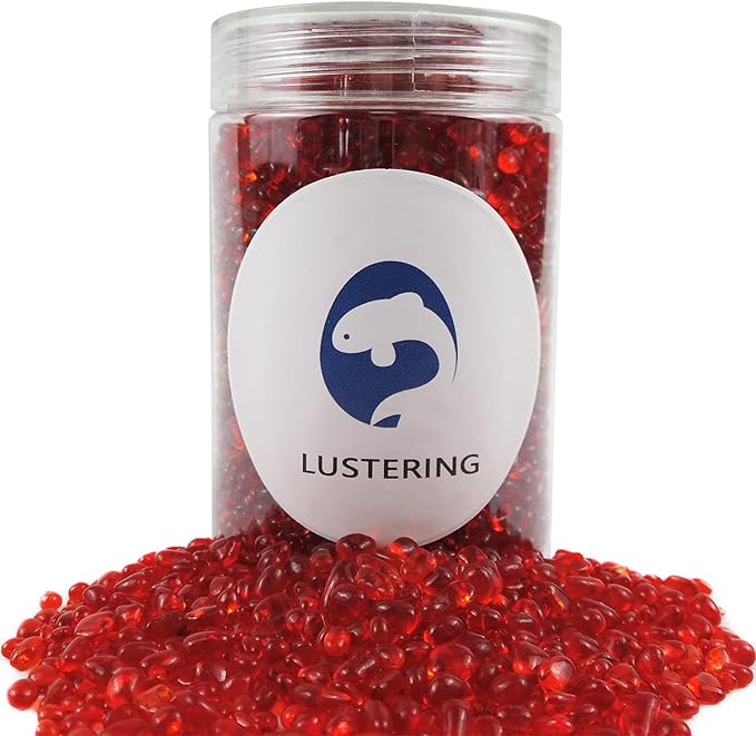 Lustering Decorative Round Glass Beads and Marbles, Pebbles and Gems - 3-6mm, 1-Pound (Orange Red) for Fire Pit Crafts, Resin Art, Vase Filler, Fish Tank, Aquarium Garden Decoration