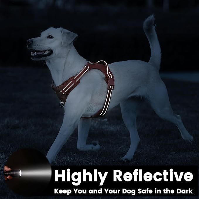 No Pull Dog Harness, Reflective Puppy Vest for Small Medium Large Sized Dog(Carmel Brown,L)