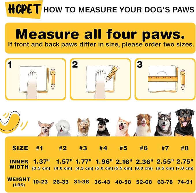 Hcpet Dog Boots Waterproof Dog Shoes for Medium Large Dogs, Anti-Slip Dog Booties Paw Protector for for Hot Pavement Winter Snow Hiking with Reflective Straps 4PCS, 3 (width 1.77 inch) for 31-38 lbs
