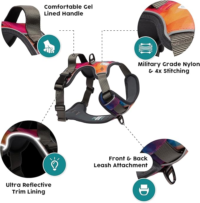 Embark Adventure Dog Harness, Reflective Trim XL for Extra Large Dogs No Pull - Military Grade Nylon, 2 Leash Clips & Gel Lined Handle. Soft & Padded Puppy Dog Harnesses for Any Breed
