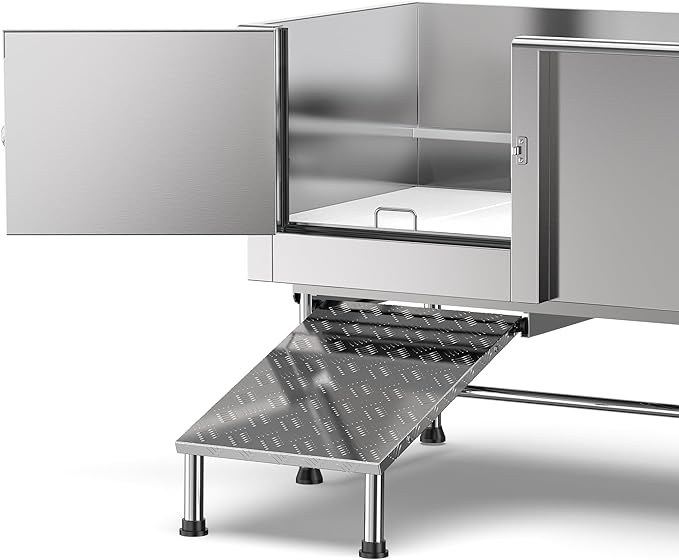 Flying Pig 62" Stainless Steel Pet Dog Grooming Bath Tub with Walk-in Ramp & Accessories (Left Door/Right Drain)