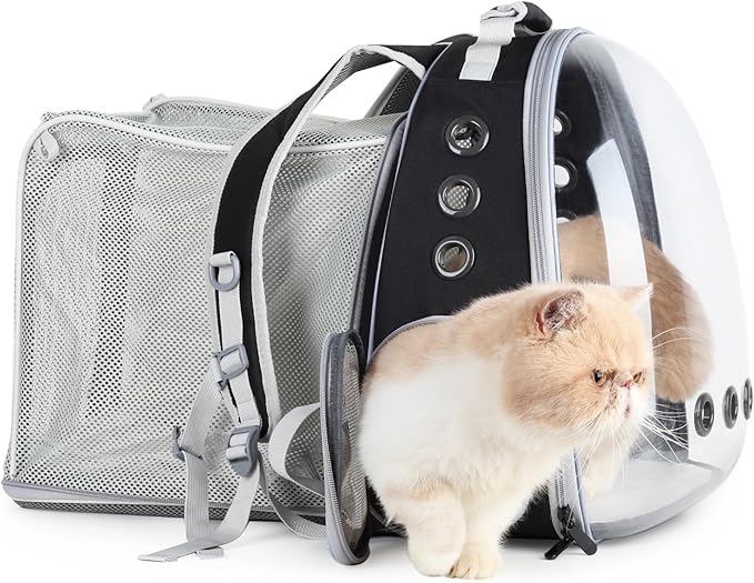 Lollimeow Cat Carrier Backpack, Bubble Expandable Backpack Carrier, Pets and Small Dogs,Airline-Approved, Designed for Travel, Hiking, Walking & Outdoor Use (Square Back Expandable-Black)