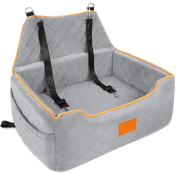 Dog Car Seat for Large/Medium Dog, Booster Seat for Dogs Under 55Lbs or 2 Small Puppy, Detachable and Washable Travel Pet Bed with Thick Cushion and Storage Pockets (Gray)