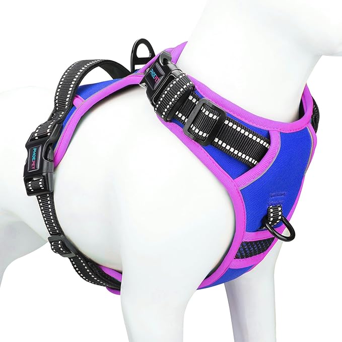 PHOEPET 2019 Upgraded No Pull Dog Harness, Reflective Adjustable Vest, with a Training Handle + 2 Metal Leash Hooks+ 3 Snap Buckles +4 Slide Buckles(L, Royal Blue)