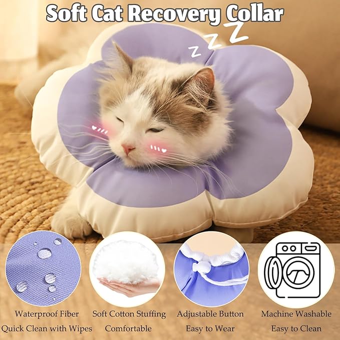 Cat Cone Collar Soft, Adjustable Kitten Cone After Surgery, Waterproof Recovery E Collar for Pet to Stop Licking(Purple Flower, Medium)
