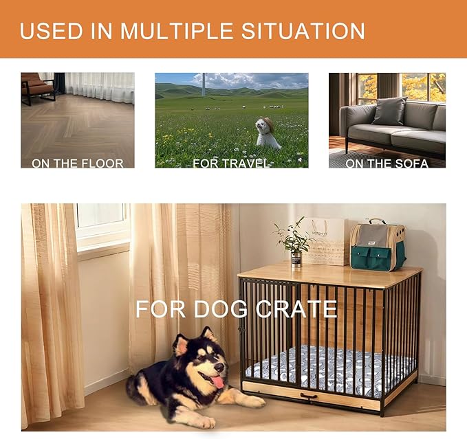 VANKEAN Reversible Dog Crate Mat, Stylish Bed with Waterproof Linings and Removable, Washable Cover, Firm Support Pad for Small to XX-Large Dogs, Grey