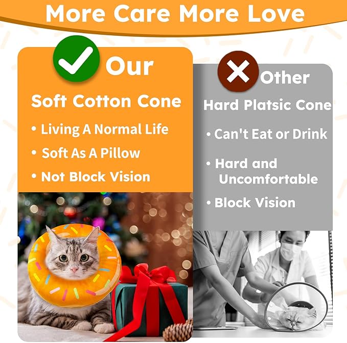 Cat Cone Collar Soft, Cat Recovery Collar for Wound Healing Cute Donut Adjustable Kittens Cones to Stop Licking Comfortable Lightweight Neck Elizabethan Collars for Cats Kittens After Surgery