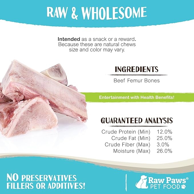 Raw Paws Beef Marrow Bones for Dogs - Split - 4-Inch (24-Count) - Made in USA Frozen Bone for Dogs - Raw Meaty Dog Bones for Small Breeds - Frozen - Split Beef Marrow