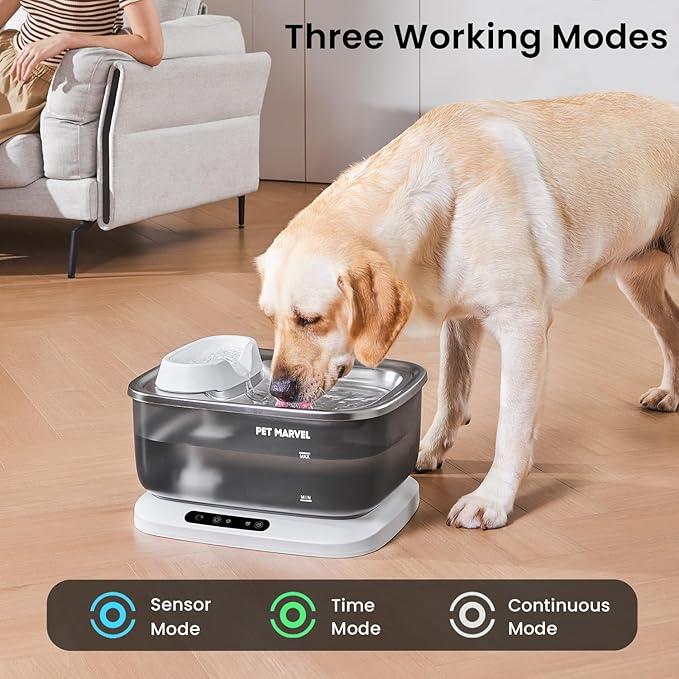 PET Marvel Wireless Sensing Dog Water Fountain for Large Dogs, 7L/1.8Gal/230oz Big Automatic Pet Water Dispenser for Multi Cats, Stainless Steel Filtered Drinking Bowl Wireless Pump F2 V2
