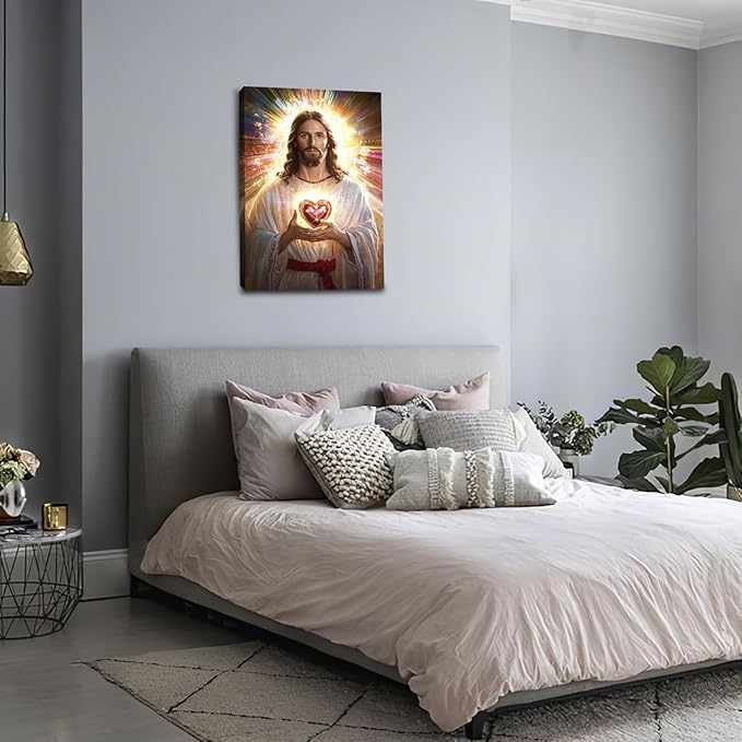Christian Jesus Wall Art Religion Canvas Wall Decor Prints Framed Painting Jesus Pictures Gifts Artwork for Bathroom Living Dining Church 16"x24"
