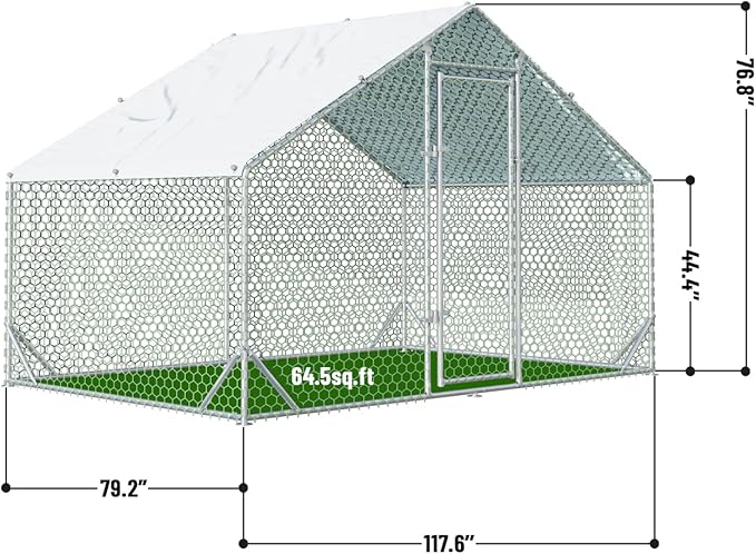 4ever2buy Large Metal Chicken Coop with Run Walk-in Poultry Cage Chicken Runs House Pen Cage Spire Roofed Chicken Coops with Anti-Ultraviolet Cover for Outdoor Backyard Farm Use 9.8’L x 6.6’W x 6.4’H