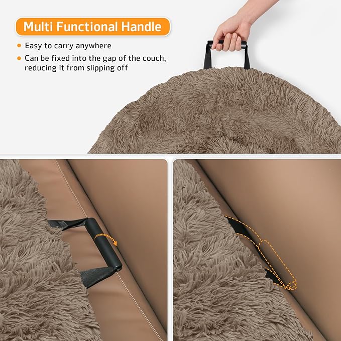 Calming Dog Bed Fluffy Plush Dog Mat for Furniture Protector with Removable Washable Cover for Large Medium Small Dogs and Cats (Large(45x37x6), Camel)
