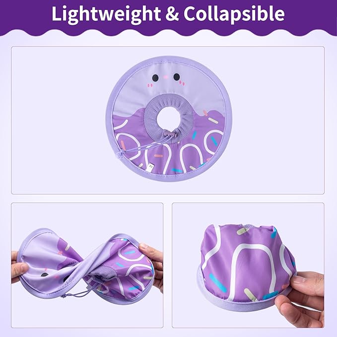 Cat Recovery Collar Lightweight Soft Cats Cone Cute Donut Shape Adjustable Fasteners Waterproof Pet Collar After Surgery to Prevent Licking for Kitten and Puppy (Purple, Medium)