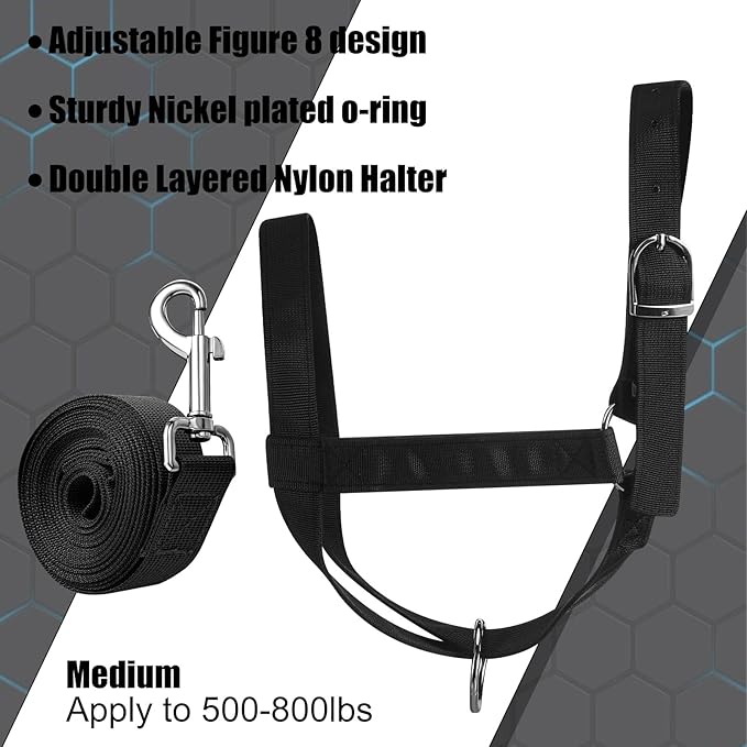 Hillban Cow Halter Cattle Halters Adjustable Calf Halter with Leading Rope for Miniature Horse Donkey Goat Foal Nylon Cattle Training Supplies