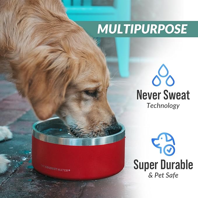 Coldest Dog Bowl - Anti Rust Metal, Non Slip, 3 Layers Insulated Stainless Steel Dog Bowls - Spill Proof & Heavy Duty - Water Bowl for Dogs, Cats, Dish Washer Safe (100 oz, Forever Pink Glitter)