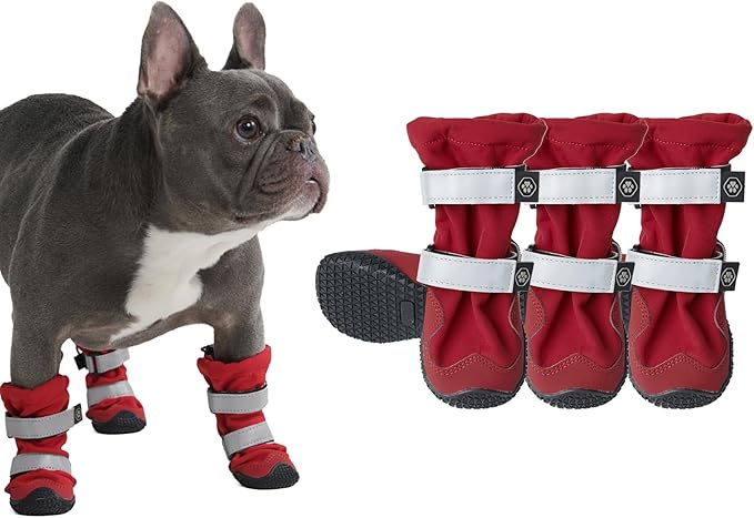 Spark Paws Dog Shoes, Waterproof Dog Boots for Medium to Large Dogs, Non Slip, Breathable Dog Booties and Paw Protectors - 4PCS Doggie Hiking Boots with Reflective Straps - Red, Size 1