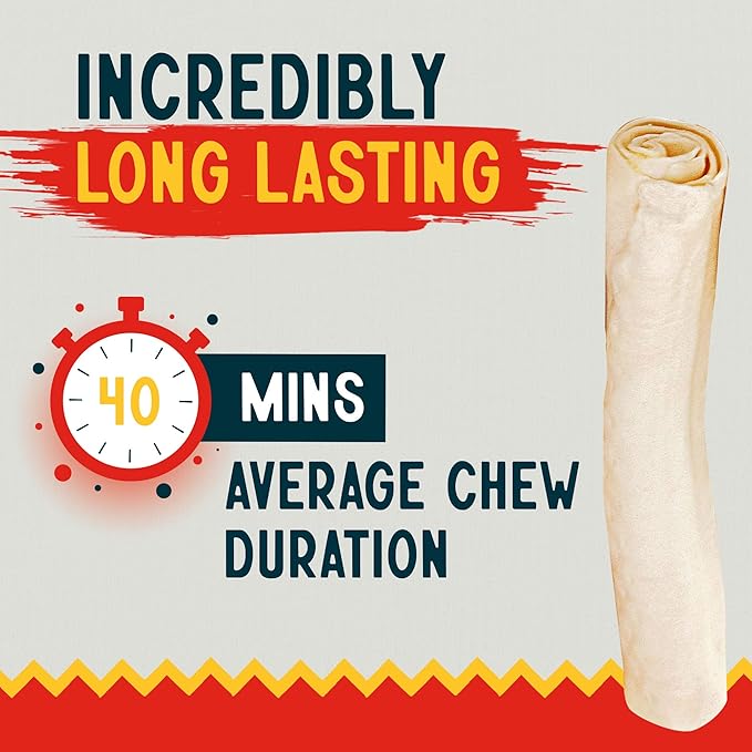 Canine Chews 10-11" Rawhide Bones for Large Dogs, Durable USA Beefhide Dog Rawhide Chews, Retriever Rolls 20 Pack (5 lbs)