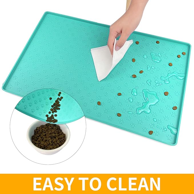 Ptlom Pet Placemat for Dog and Cat, Mat for Prevent Food and Water Overflow, Suitable for Small, Medium and Big Pet 18" 12", Light Green