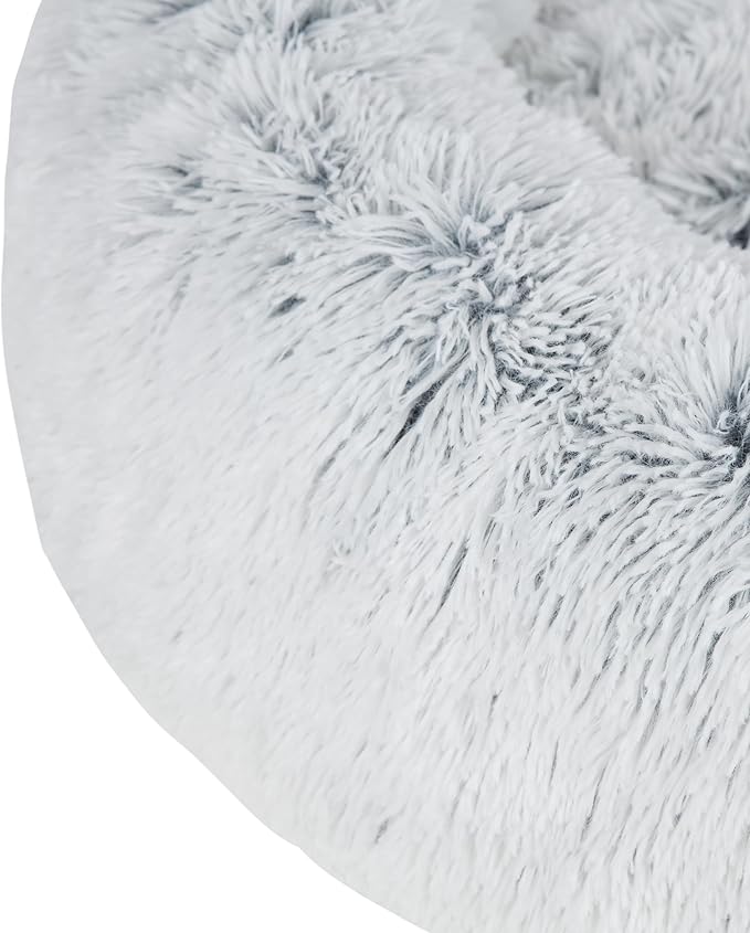 Best Pet Supplies Round Donut Dog Bed with Plush Faux Fur Fabric, Calming, Anti-Anxiety Cushion for Indoor Pets, Slip-Resistant Base, Soft Ergonomic Support - Light Warm Gray, 30x30x8''