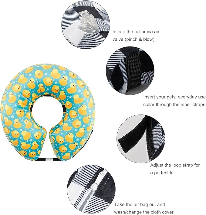 CuteBone Inflatable Dog Donut Collar with Removable Soft Fleece Covers for Small/Medium/Large Dogs and Cats After Surgery GWB04M