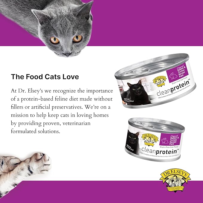 Dr. Elsey's cleanprotein Original Rabbit & Turkey Recipe Wet Cat Food, (Pack of 24), 5.3oz Cans